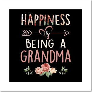 Happiness is Being a Grandma Shirt Womens Funny Letters Printed Grandmother Posters and Art